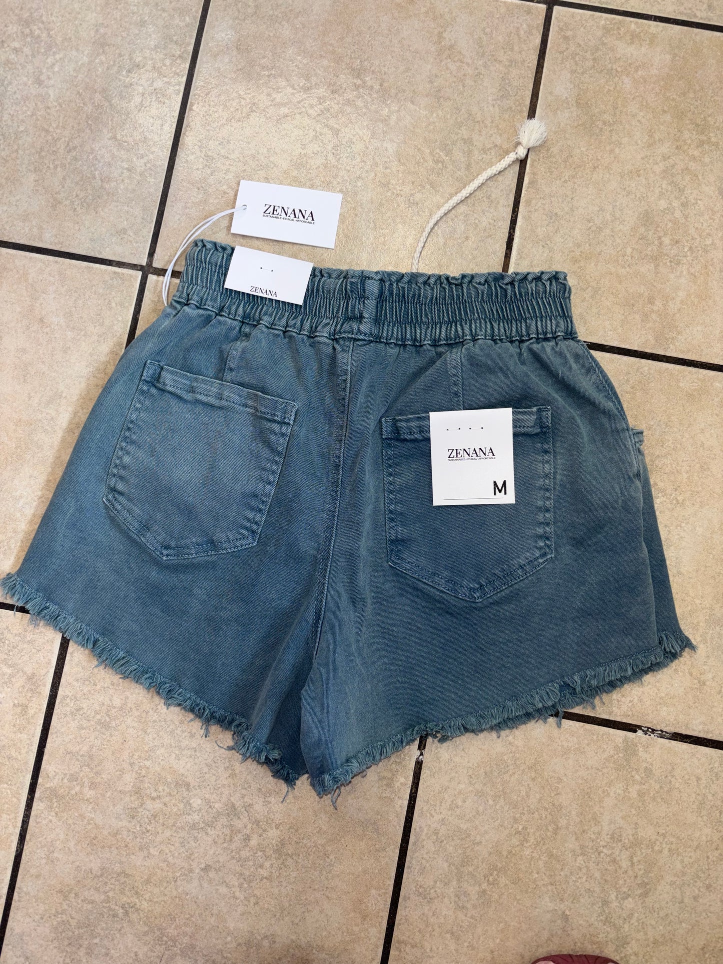 Teal Moxie Distressed Shorts