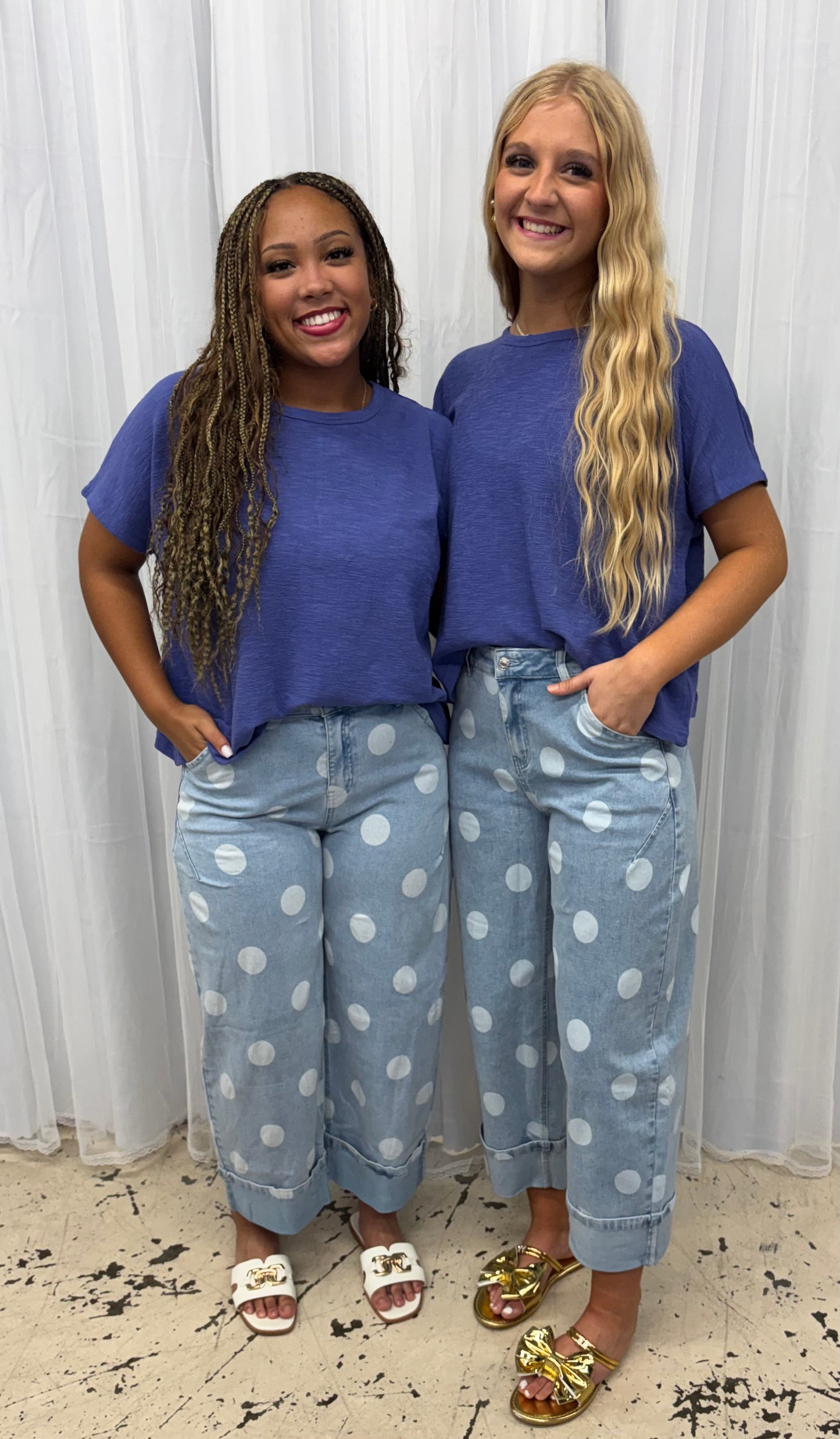 Polka Dot Cuffed Jeans
