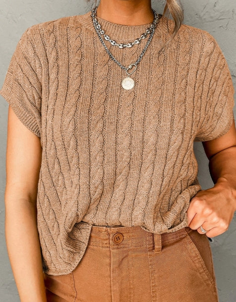 Beige Short Sleeve Sweater