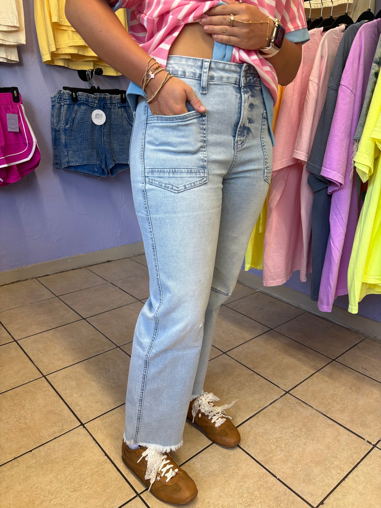 Light Wash Utility Barrel Jeans