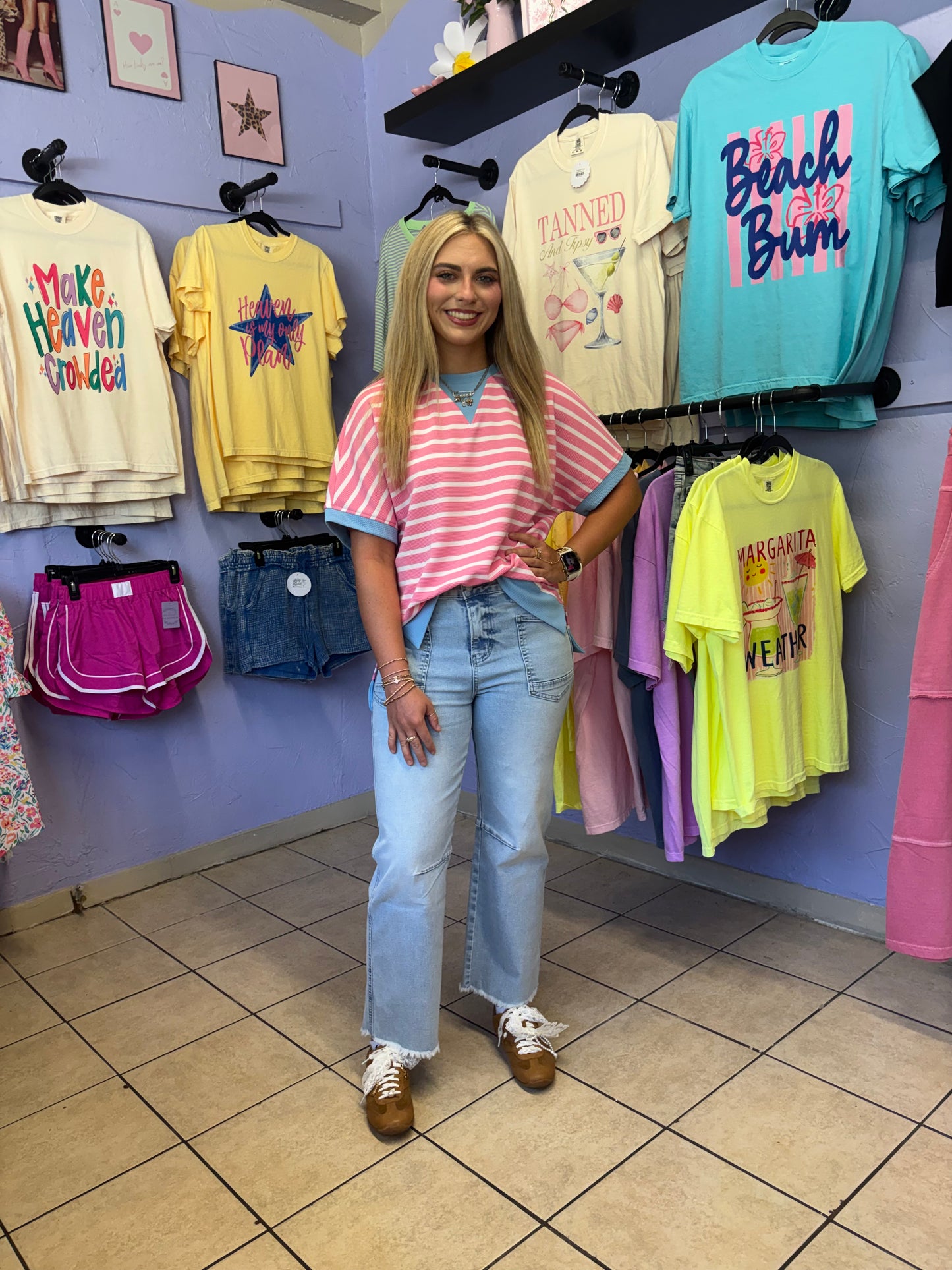Pink Stripe Colorblock Tee