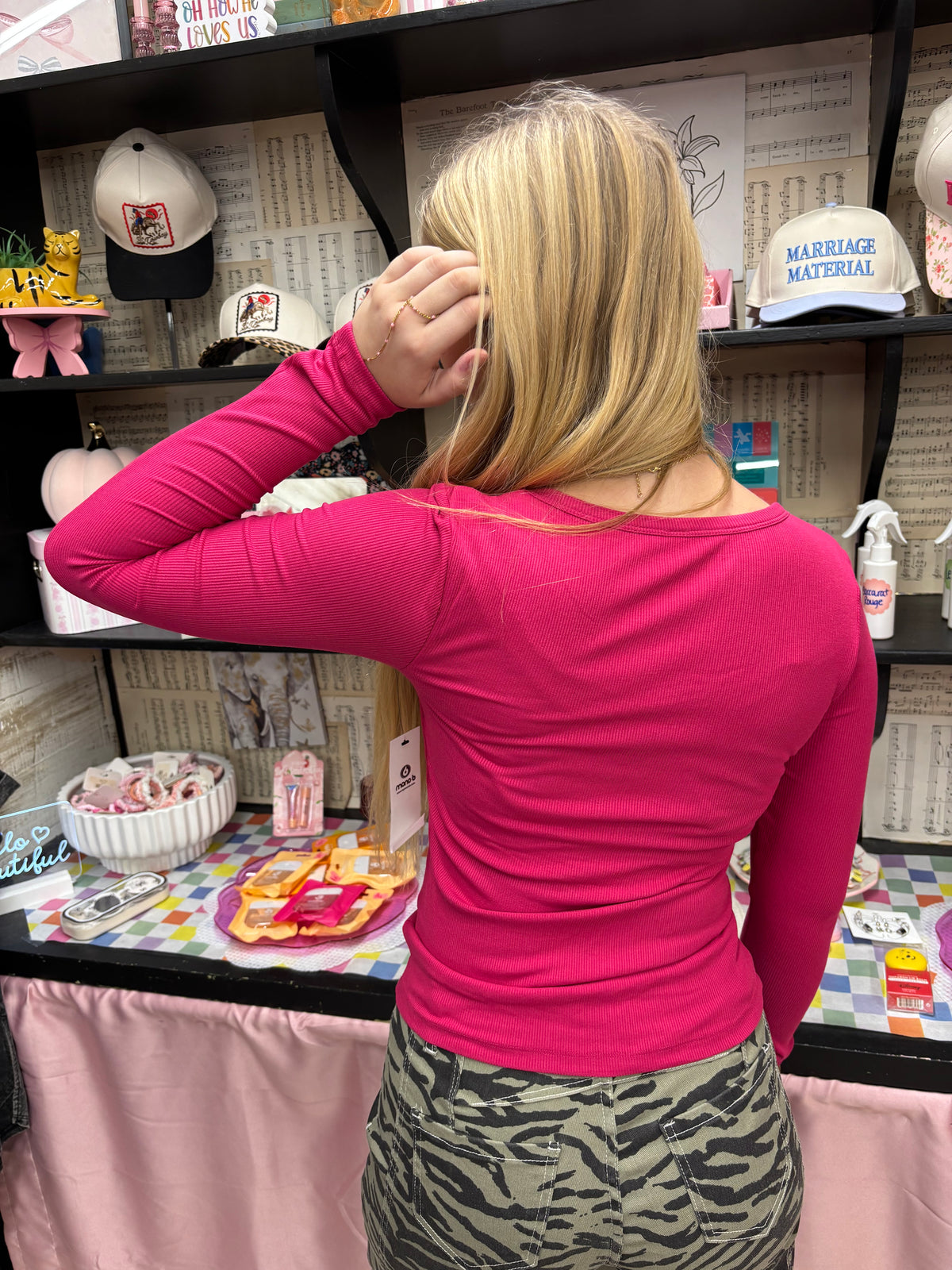 Hot Pink Long Sleeve Top