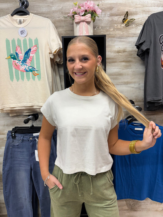 Sandy Beige Crop Tee