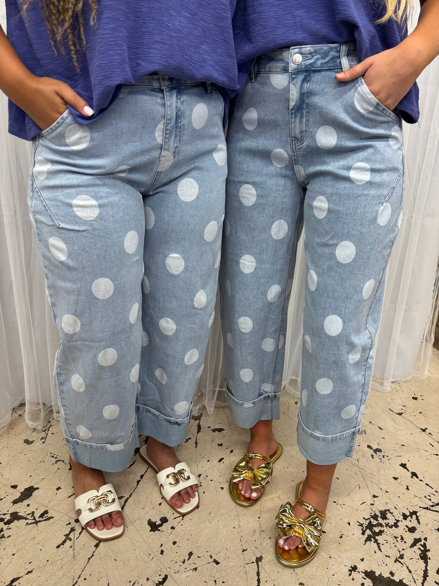 Polka Dot Cuffed Jeans