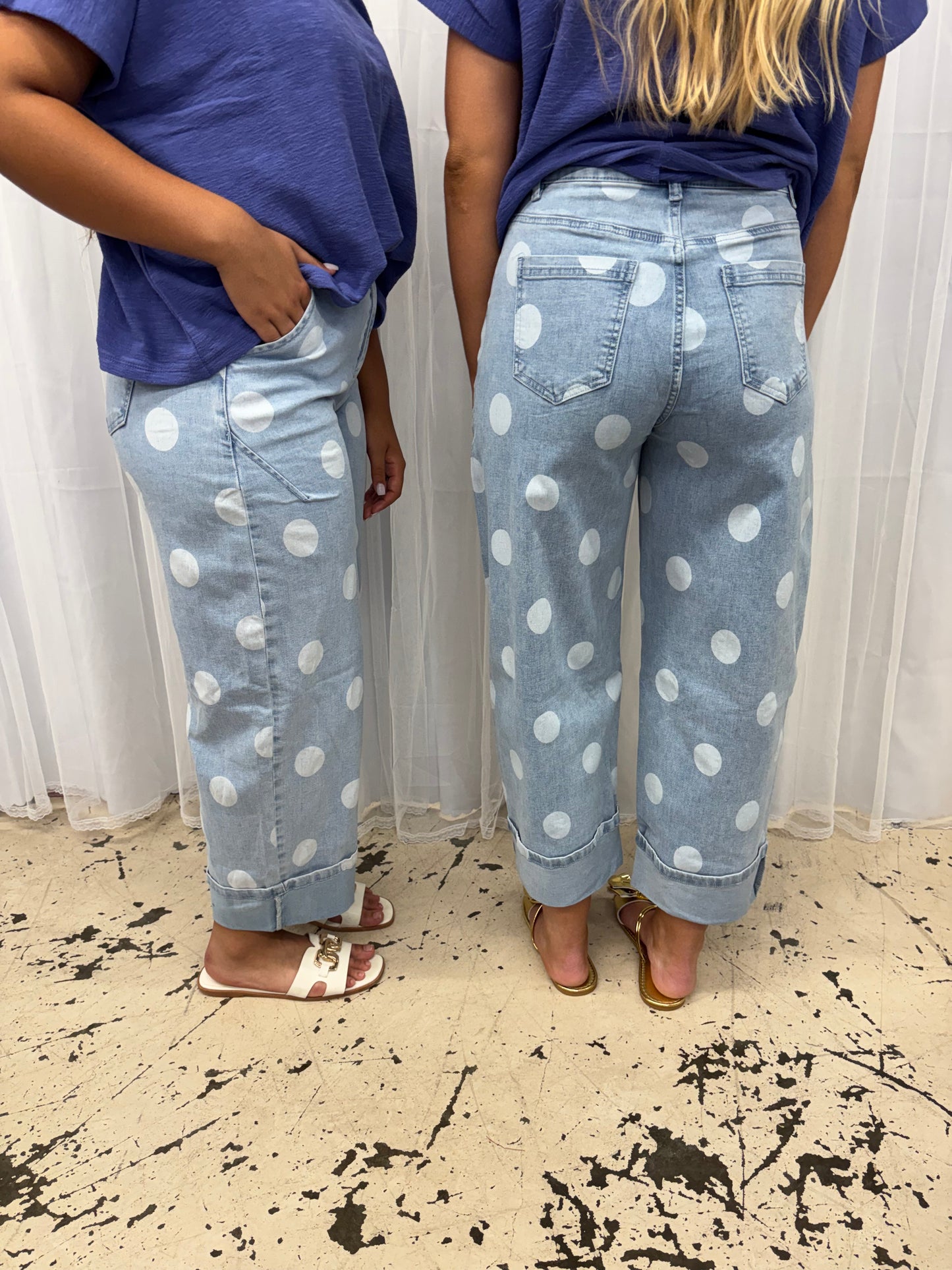 Polka Dot Cuffed Jeans