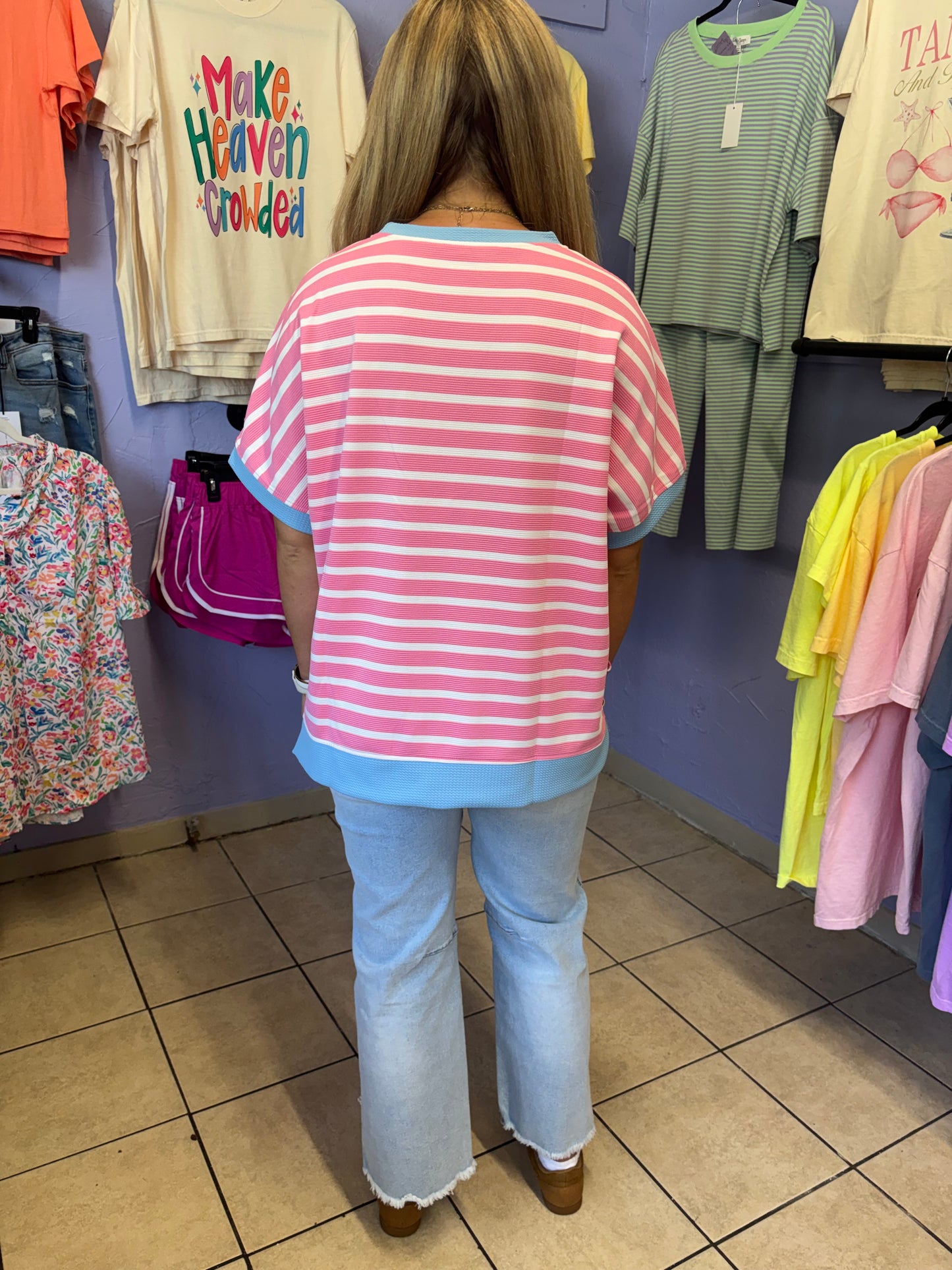 Pink Stripe Colorblock Tee