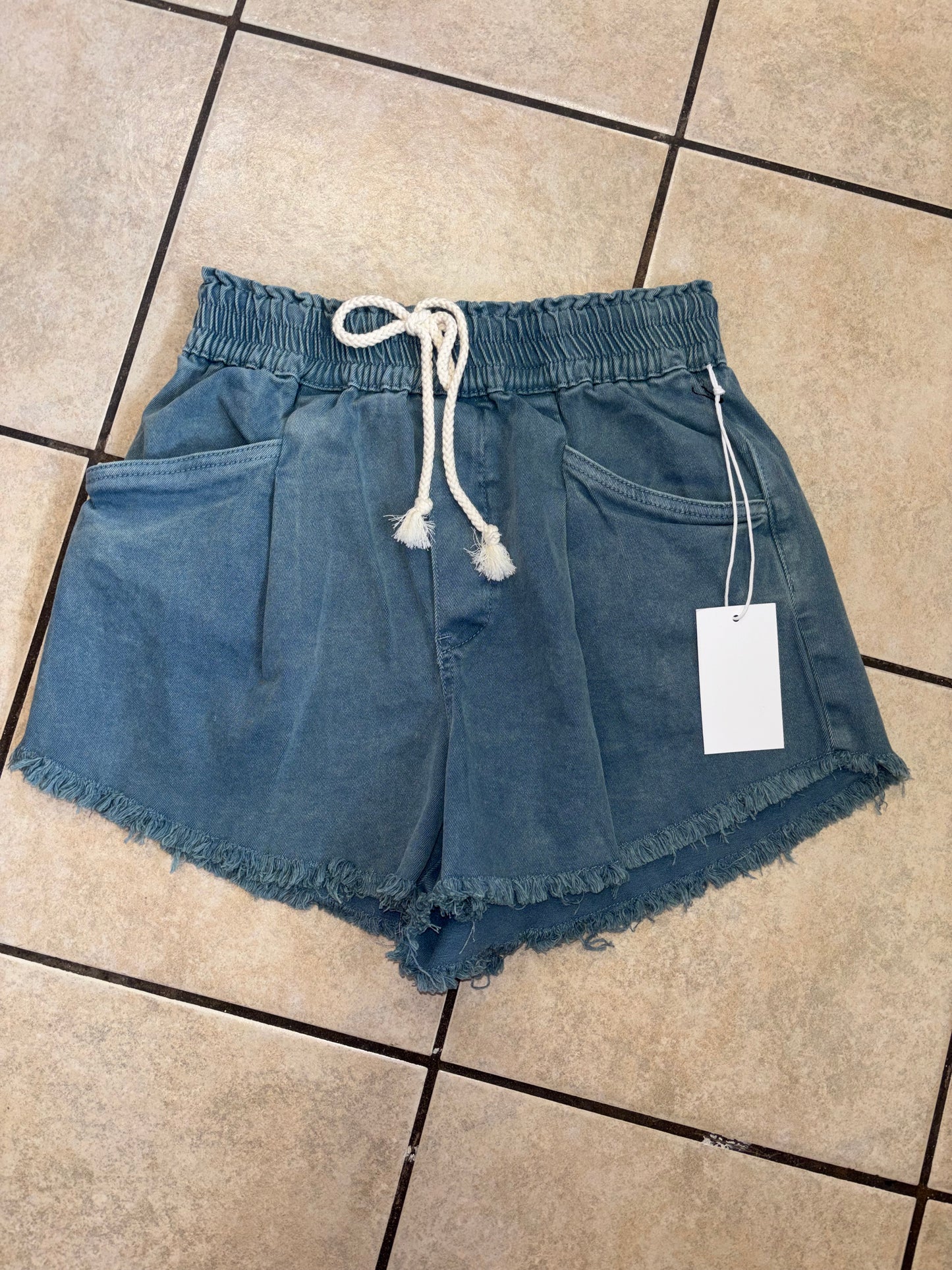 Teal Moxie Distressed Shorts